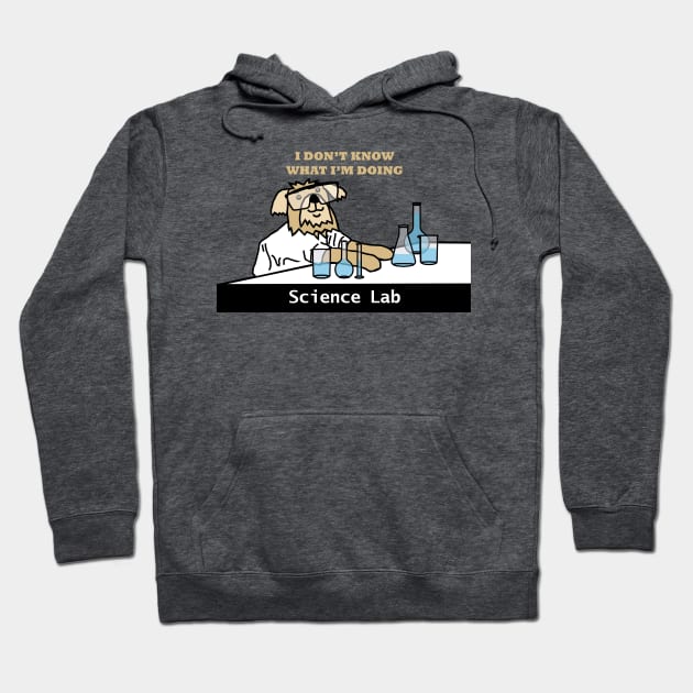 Science Lab and Clueless Dog Scientist Wearing Safety Glasses Hoodie by ellenhenryart